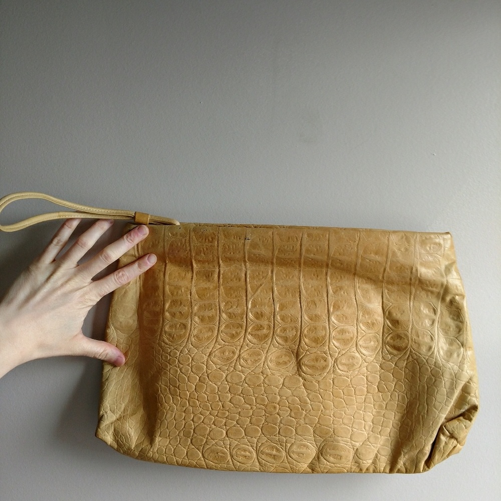 Large Vintage Leather Clutch - 1970s 1980s 1990s